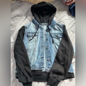 Jean jacket and sweatshirt combo